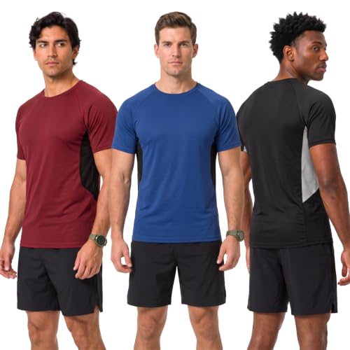 X-Large Workout Shirts for Men - Short Sleeve Gym T-Shirts Pack of 3