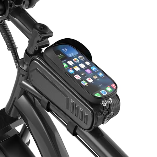 VARUN Bike Frame Bag with Touchscreen Window, Waterproof Phone Tube Bag, 1.6L Shockproof Top Tube Storage Pouch, Quick-Access Zipper, Fits Smartphones up to 7¡±