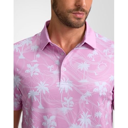 Obla Mens Golf Polo Shirts Short Sleeve Dry Fit Performance Moisture Wicking Casual Print Collared Golf Shirts for Men