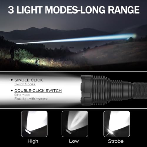Rechargeable Tactical Flashlight 2200 Lumens with Holster for Police, Outdoors