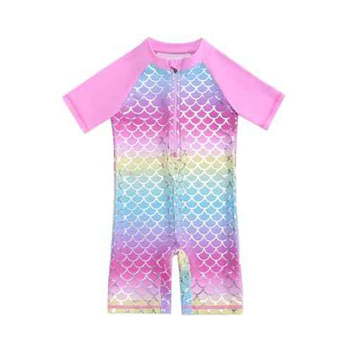 Girls One Piece Swimsuit Short Sleeve Rash Guard Swimwear Summer UV 50+ Zipper Bathing Suits 4T-12Y