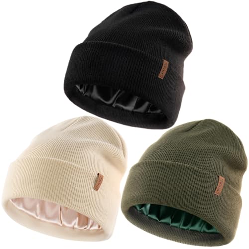 FURTALK Womens Winter Warm Satin Lined Beanie Hats Silk Lining Unisex Knit Slouchy Caps