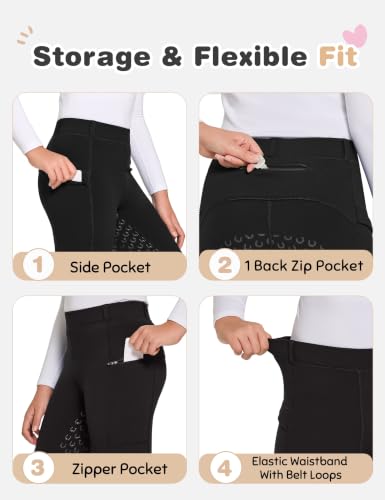 Girls Winter Riding Pants Fleece-Lined Breeches - Large Black