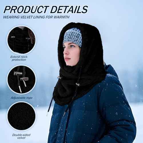 Balaclava Winter Ski Mask for Men Women,Winter Face Masks Drawstring Windproof Hooded Scarf Face Cover Hat Coldproof Warm Cap