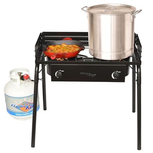 Flame King 200,000 BTU Propane Burner Gas Stove Heavy Duty Turkey Fryer/Camp Cooker, Portable with Stand Great for Outdoor Cooking, Home Brewing & Canning