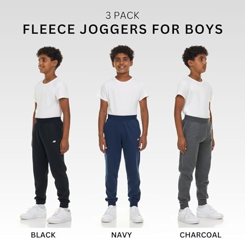 Boys Sweatpants 3-Pack Athletic Fleece Joggers Size 10-12 Charcoal Navy Black
