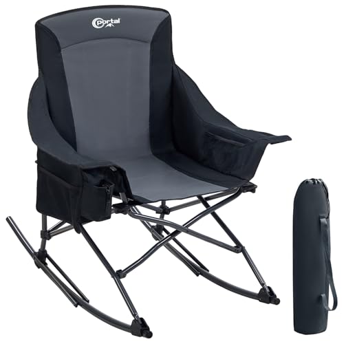 Portable Outdoor Rocking Camping Chair with Foldable Design - Black Gray