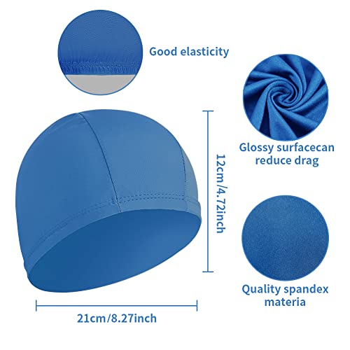 4 Pack Durable Non-Waterproof Fabric Swim Caps for Women Men Kids - Rose Red & Dark Blue & Blue & Black