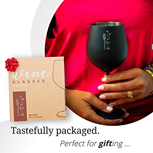 Black Stainless Steel Wine Glass Set of 2 - Unbreakable 18 oz Travel & Outdoor Wine Glasses