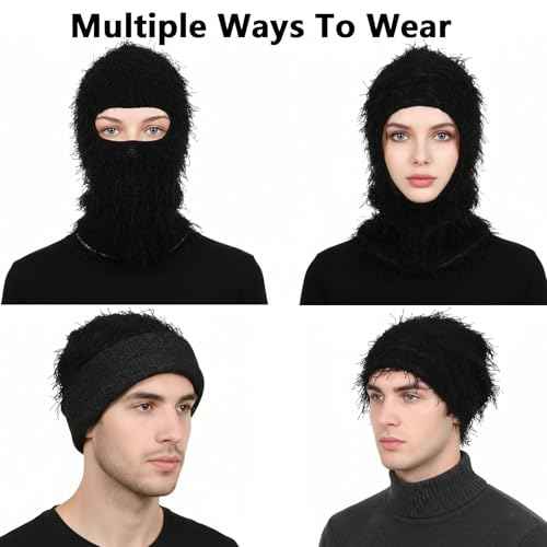 Distressed Balaclava Ski Mask Full Face Knitted Mask Balaclava Windproof Shiesty Ski Mask for Men Women for Cold Weather