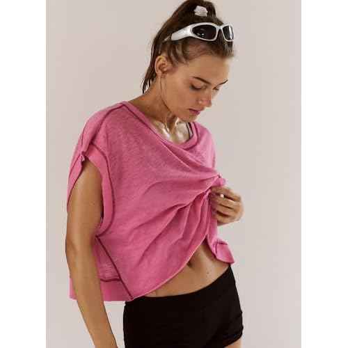 EYZH Women's Open Back Workout Top - Short Sleeve Yoga Crop Shirt, Loose Yoga Gym Crop Top