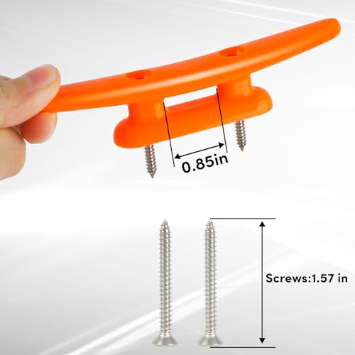 5 Inch Nylon Boat Cleats Pack of 4 with Hardware - Orange Dock Tie Downs