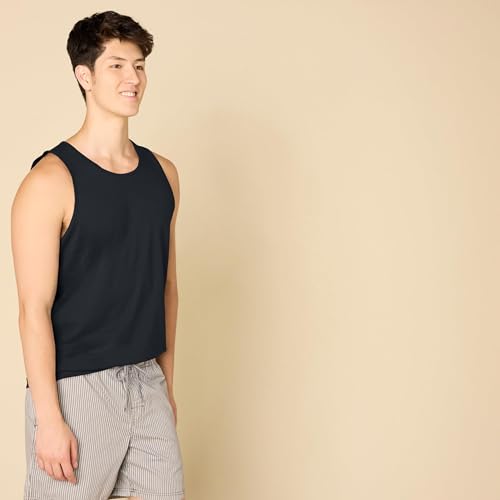 Men's Regular Fit Cotton Tank Top - Large Black Sleeveless Shirt