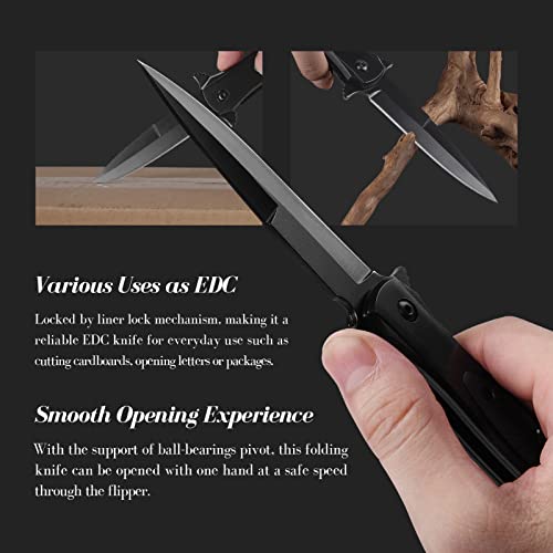 Pocket Knife for Men - EDC Stainless Steel Knife with Clip, Black