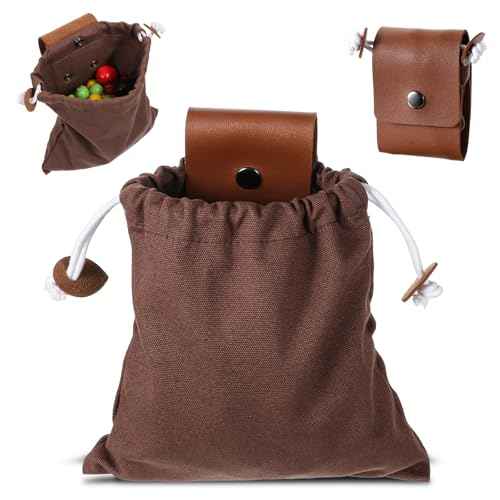 Waxed Canvas Foraging Bag??, Outdoor Foraging Bag for Hiking Collecting Mushroom Hunting Bags Leather Belt Pouch with Drawstring Foldable Canvas Belt Bags