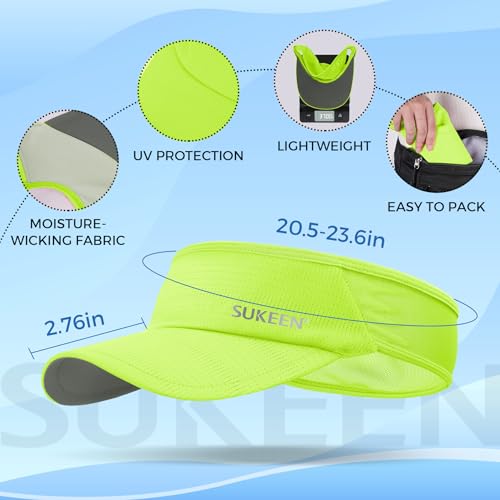 Lightweight Sports Sun Visor Hat for Men and Women - Fluorescent Yellow, One Size