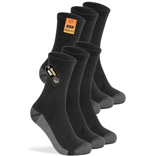 3 Pairs Men's Merino Wool Socks - Thermal Winter and Hiking Socks with Cushioned Support for Everyday Comfort