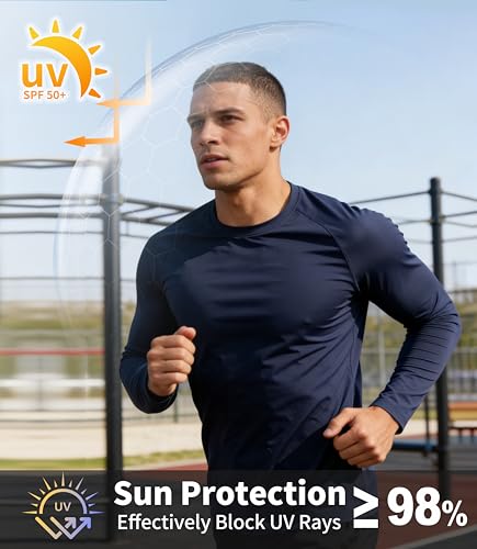 Men's Long Sleeve Shirts UPF 50+ Moisture-Wicking Activewear Pack Large - Sky Blue, Light Grey, Dark Blue, Black, Dark Grey