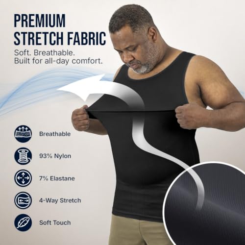 X-Large Tall Black Gynecomastia Compression Shirt for Men