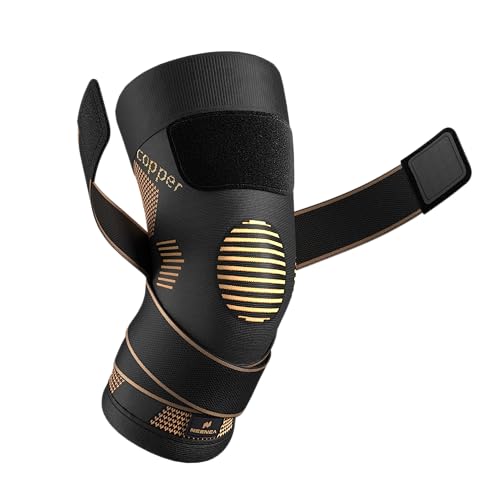 NEENCA Copper Knee Brace with Straps for Women/Men, Knee Compression Sleeve for Knee Pain, Arthritis, ACL, Meniscus Tear, Joint Pain Relief. Knee Support for Running, Workout, Weightlifting - Single