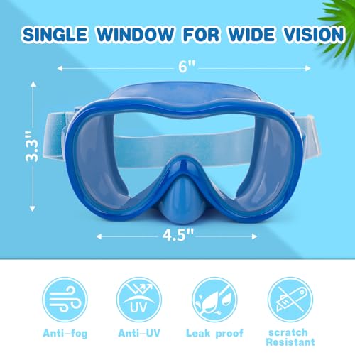 Kids Swim Goggles, Anti-Leak Snork Mask with Nose Cover & Elastic Fabric Strap, UV Protection Swimming Goggles for Kids Boys Girls