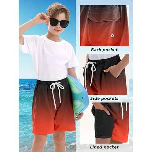 Boys Swim Trunks with Compression Liner UPF 50+ Quick Dry Bathing Suit Kids Beach Shorts Swimwear 7-20T