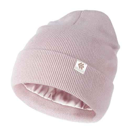 Beanie for Women Men Satin Lined Winter Hat Slouchy Beanie with Silk Lining for Hair Warm Knit Ski Hat Unisex