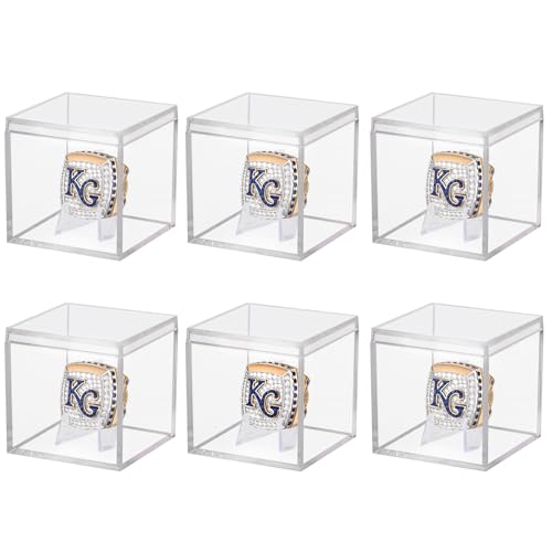 6 Pack Championship Ring Display Cases Clear Acrylic Shelf Stand for Sports Fans