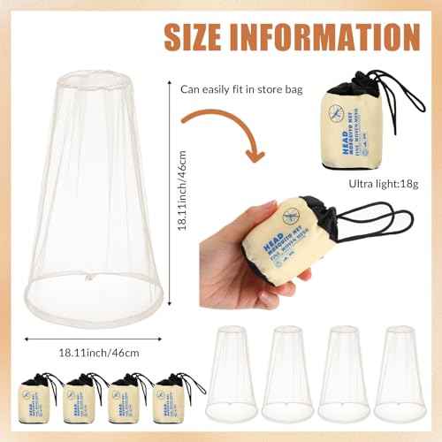 HESTYA 4 Pack Mosquito Net Face Mesh Protecting Net for Outdoor Hiking Camping Climbing Mosquito Fly Insects Preventing(Beige)