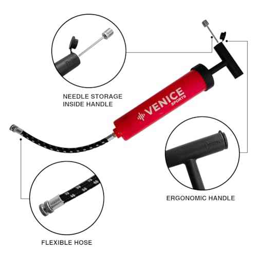 Ball Pump Kit - 8" - Perfect for Soccer Balls Volleball Basketball Football and More - Complete Hand Pump Kit with Needles, Flexible Hose and Carry Bag