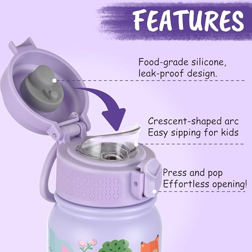 Kids 12oz Insulated Water Bottle - Light Purple, Leakproof & Portable