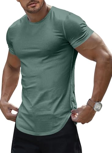 Men's Slim Fit Short Sleeve T-Shirt - Summer Muscle Tee, Crewneck, XL Light Green