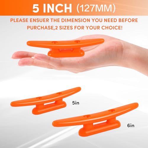 5 Inch Nylon Boat Cleats Pack of 4 with Hardware - Orange Dock Tie Downs
