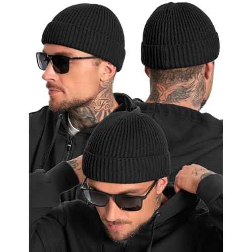 Fleece Lined Wool Fisherman Beanie for Men Women, Thermal Skull Cap Winter Hats, Cold Weather Warm Knit Cuffed Cap