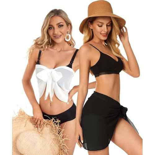CHICGAL 2 Pieces Women Beach Sarong Bathing Suit Wrap Skirt Sheer Bikini Swimsuit Cover Ups for Swimwear