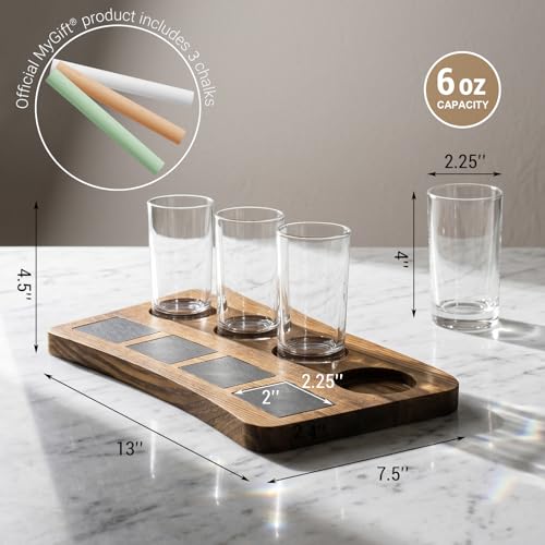 Brown Wood Beer Flight Set with 4 Glasses and Chalkboard Labels - 2 Pack