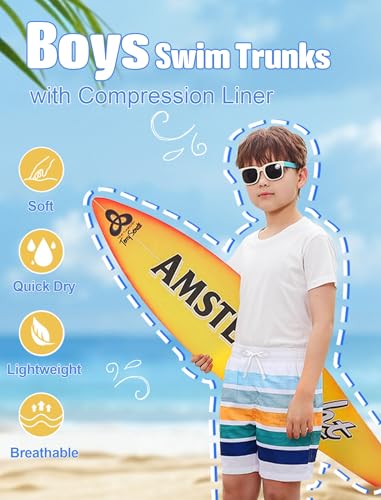 Boys Swim Trunks with Compression Liner - Gradient Palm Tree, 7-20T
