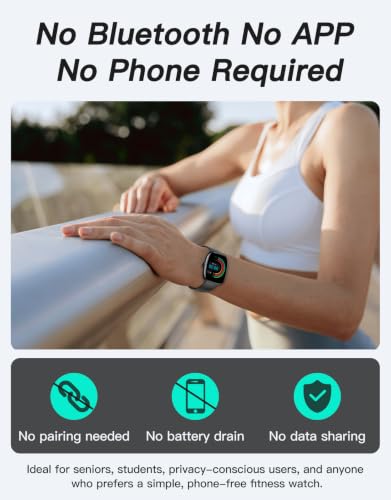 Cloudpoem Black Fitness Tracker Watch - No Bluetooth or Phone Needed, 1.8" Screen