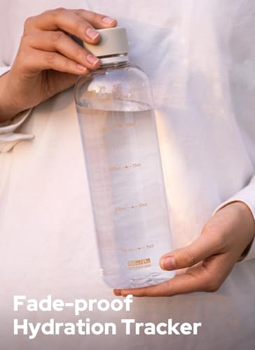 Opard Slim Water Bottle 27oz BPA-Free Leakproof Plastic Drink Bottle Clear Cream