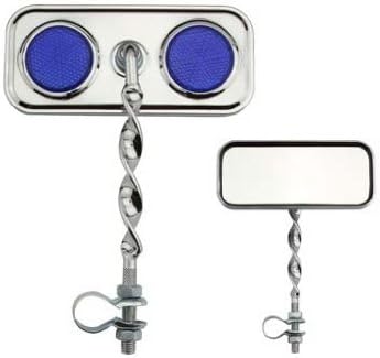 Lowrider Rectangle Flat Twisted Mirror Blue Reflectors. Bike Mirror, Bicycle Mirror, Beach Cruiser, Chopper, Limo, Stretch Bike, BMX, Track, Fixie, Mountain Bikes