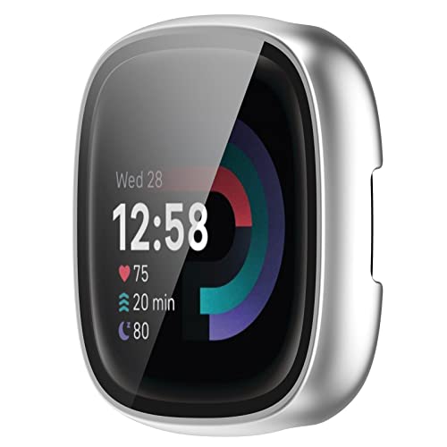 3 Pack Fitbit Versa 4 & Sense 2 Screen Protector Cases - Black, Silver, Rose Gold