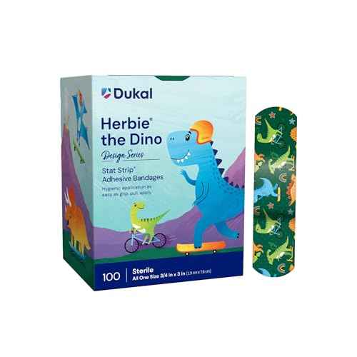Stat Strip Kid Design (Herbie The Dinosaur) Plastic Adhesive Bandage Sterile .75 x 3 100 per Box