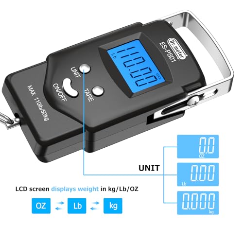 Fish Scale Luggage Scale Fishing Gear - 110lb Backlit LCD Display Digital Scale with Built-in Measuring Tape - Fishing Scale with 2 AAA Batteries, Pocket Size - Fishing Gifts for Men