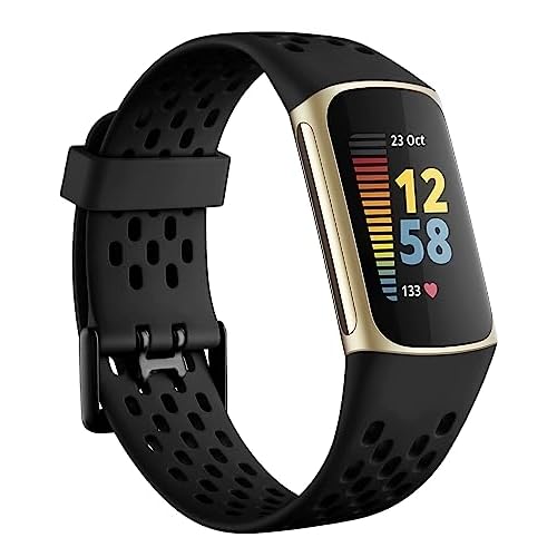 Getino Compatible Fitbit Charge Bands, Soft Breathable Replacement Sport Strap Adjustable Wristbands for Fitbit Charge 5/6, Black