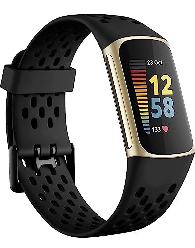Getino Black Breathable Sport Strap for Fitbit Charge 5 & 6 - Adjustable, Waterproof, Lightweight