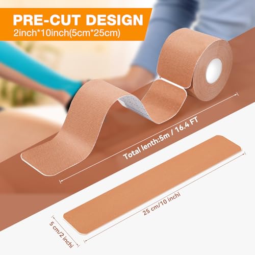 Kinesiology Tape Pre-Cut 2 Rolls, Athletic Tape for Muscle Joints Support and Recovery, Waterproof, Breathable, for Outdoors, Exercise and Fitness, 40 Strips, Beige, 2inch x 16ft