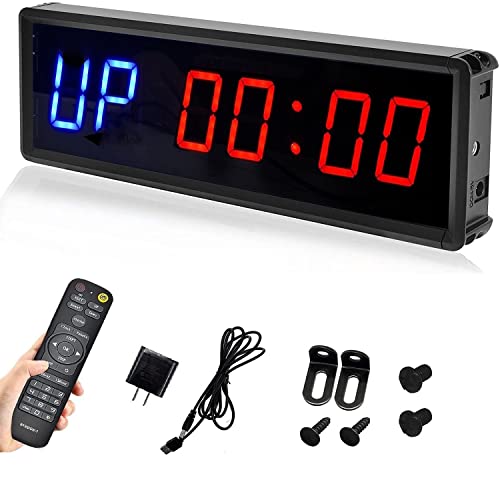 LED Gym Timer Countdown/Up Clock with Remote - Blue+Red Variation