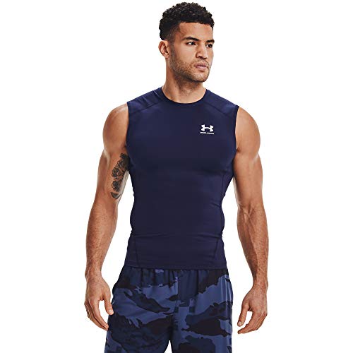 Under Armour Men's HeatGear Compression Sleeveless T-Shirt - Medium / Midnight Navy/White