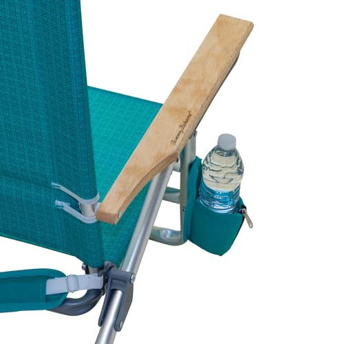 Tommy Bahama 5-Position Lay Flat Cup Holder and Towel Bar Beach Chair, 1-Pack, Turquoise Check