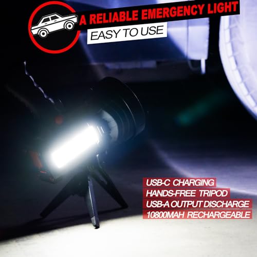 Rechargeable LED Spotlight with Red Lens, 2000 Lumens, 10,000mAh Battery, Tripod Included - Q953-RedLens